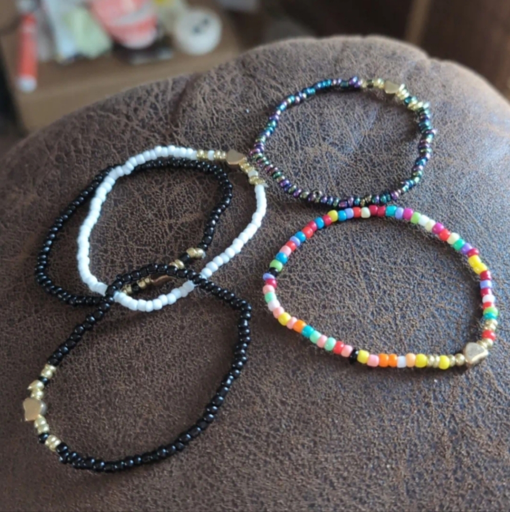 4$ Add On⭐Bohemian Style Colorful Seed Beads Mixed Heart Stack Bracelets #1
